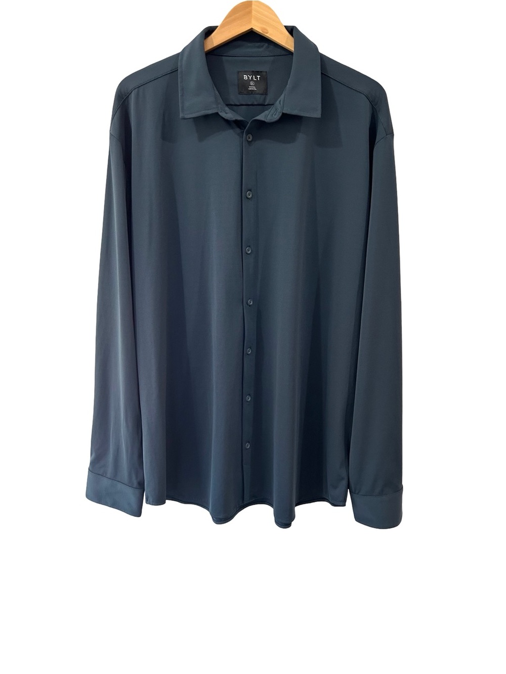 BYLT basics men’s Executive button up shirt 3XL teal stripe Performance stretch
